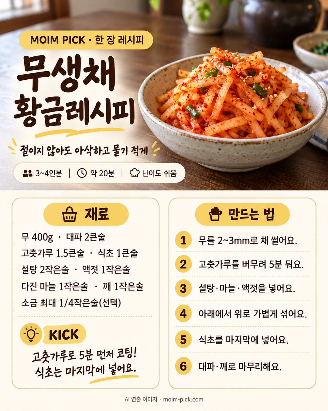 무생채 황금레시피 한 장 레시피