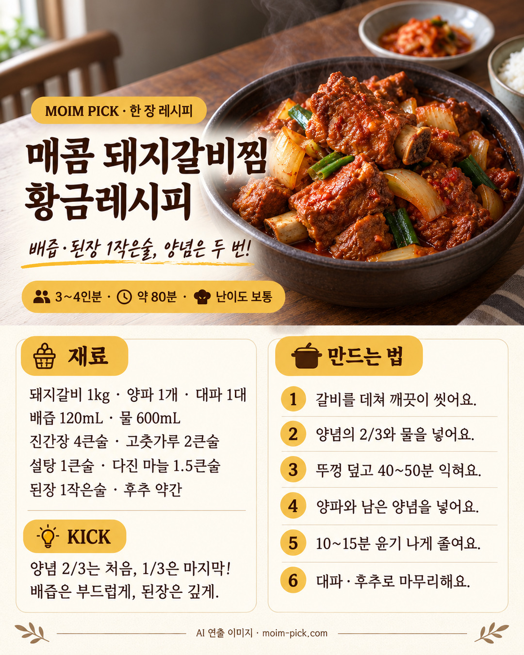 매콤 돼지갈비찜 황금레시피 한 장 레시피